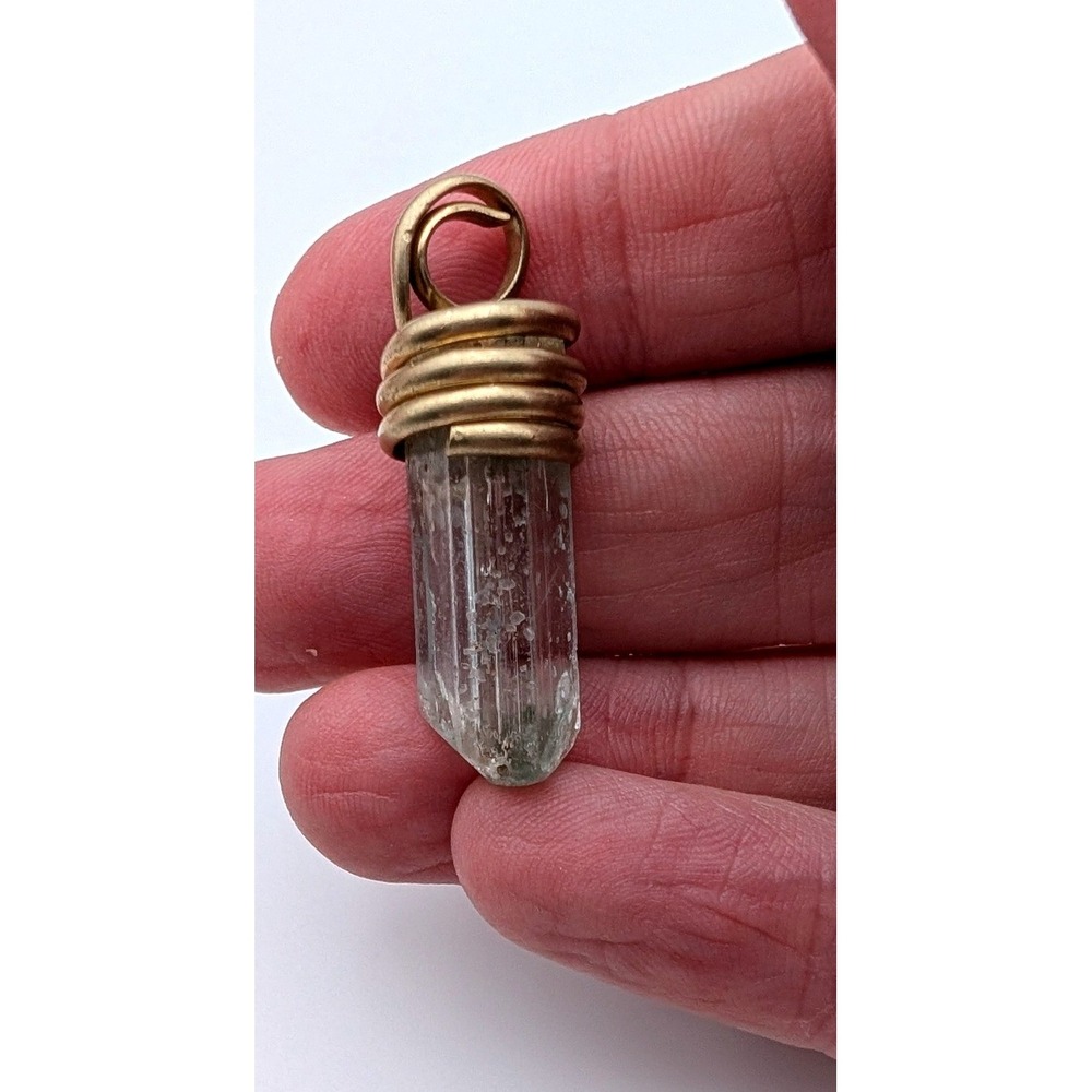 Raw Aquamarine Crystal Pendant Gold Wire Wrapped Natural Blue Stone Boho Jewelry